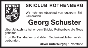 Traueranzeige von Georg Schuster von Pegnitz-Zeitung